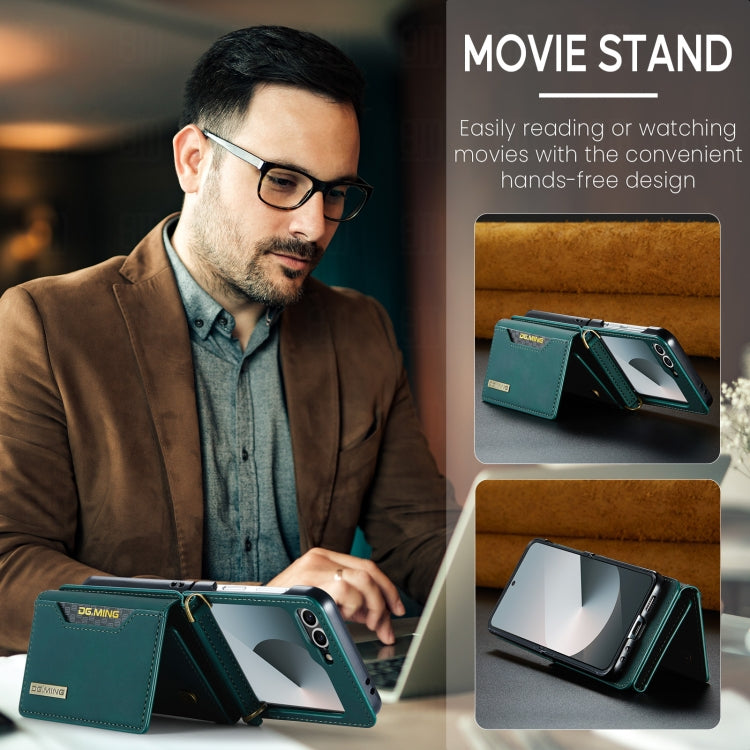 For Samsung Galaxy Z Flip6 / Flip7 FE DG.MING M2 Series Card Bag Magnetic Leather Phone Case(Green) - Galaxy Z Flip6 5G Cases by DG.MING | Online Shopping UK | buy2fix