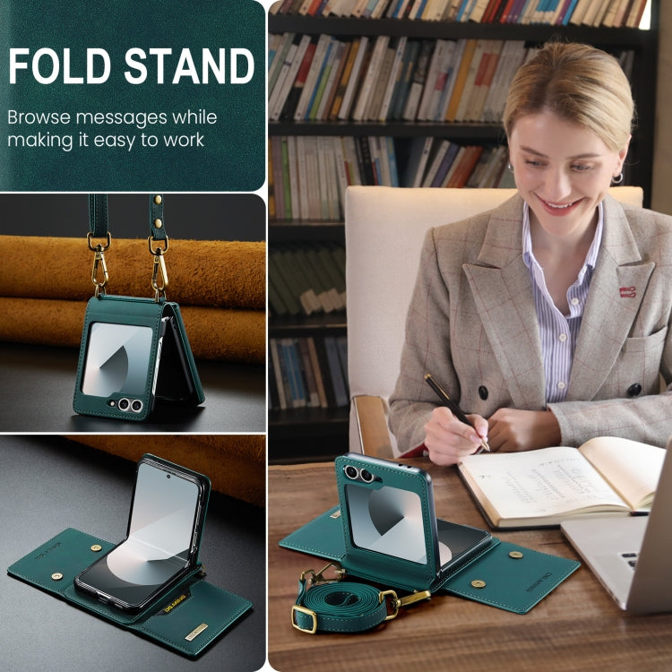For Samsung Galaxy Z Flip6 / Flip7 FE DG.MING M2 Series Card Bag Magnetic Leather Phone Case(Green) - Galaxy Z Flip6 5G Cases by DG.MING | Online Shopping UK | buy2fix