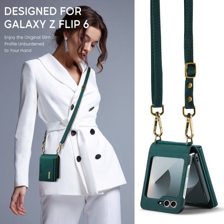 For Samsung Galaxy Z Flip6 / Flip7 FE DG.MING M2 Series Card Bag Magnetic Leather Phone Case(Green) - Galaxy Z Flip6 5G Cases by DG.MING | Online Shopping UK | buy2fix