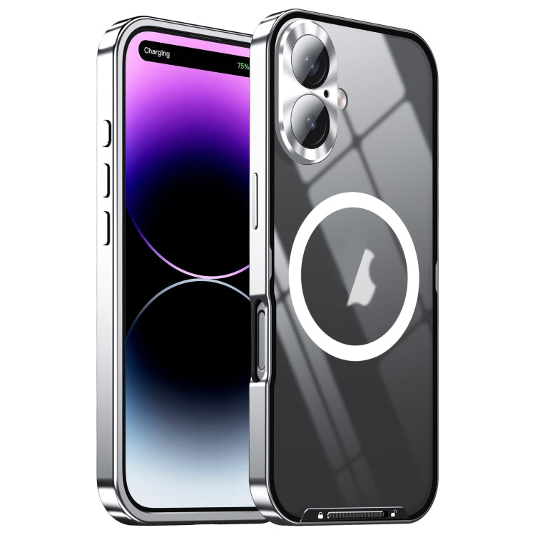 For iPhone 16 Frosted MagSafe Magnetic Metal Phone Case(Silver) - iPhone 16 Cases by buy2fix | Online Shopping UK | buy2fix