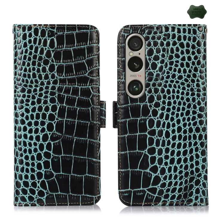 For Sony Xperia 1 VI Crocodile Top Layer Cowhide Leather Phone Case(Green) - Sony Cases by buy2fix | Online Shopping UK | buy2fix