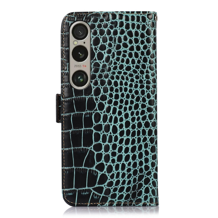 For Sony Xperia 1 VI Crocodile Top Layer Cowhide Leather Phone Case(Green) - Sony Cases by buy2fix | Online Shopping UK | buy2fix