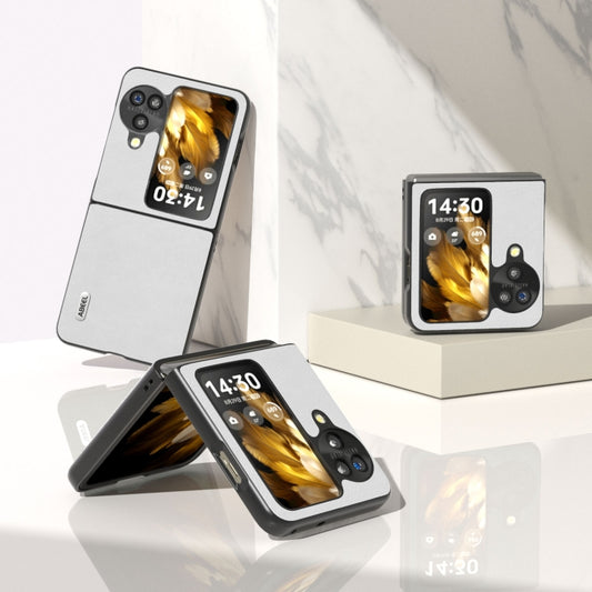 For OPPO Find N3 Flip ABEEL Dual Color Lichi Texture PU Phone Case(White) by buy2fix