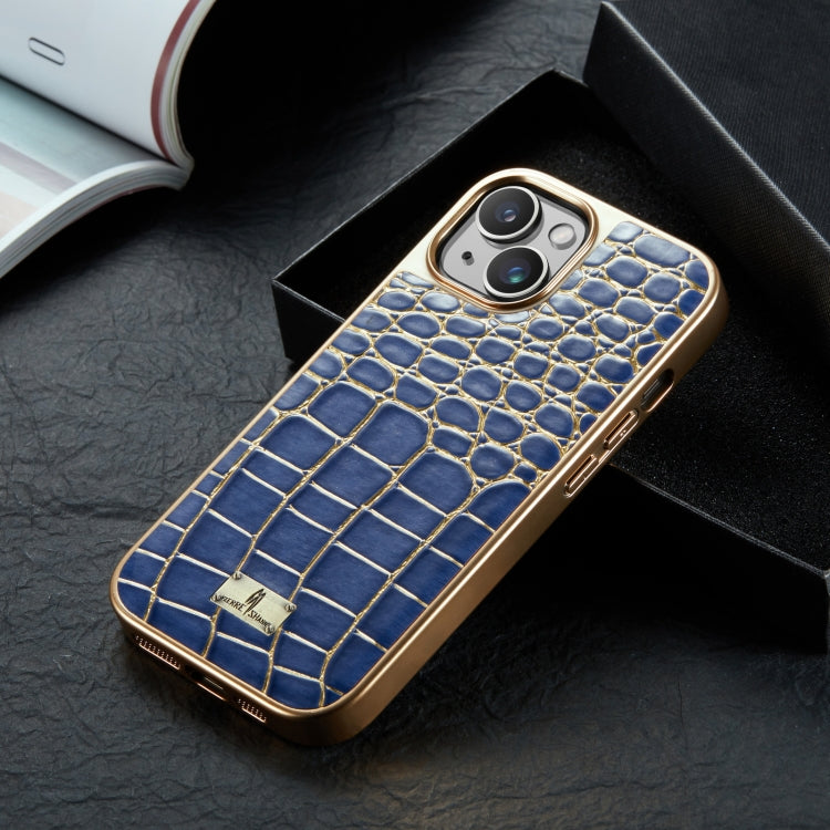 For iPhone 15 Pro Fierre Shann Crocodile Texture Electroplating PU Phone Case(Blue) - iPhone 15 Pro Cases by FIERRE SHANN | Online Shopping UK | buy2fix