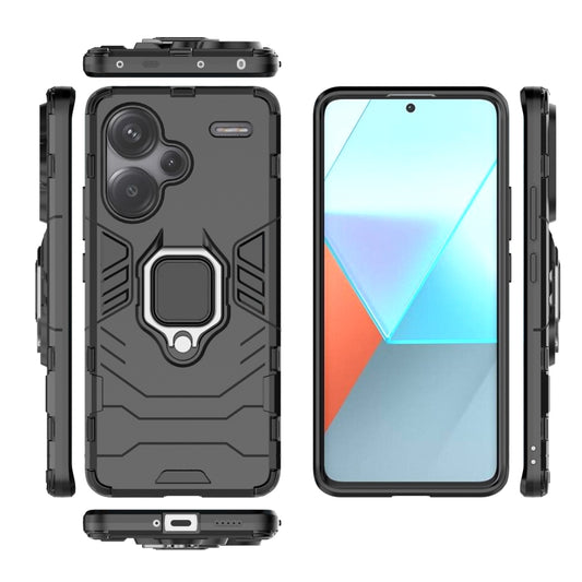 For Xiaomi Redmi Note 13 Pro+ Shockproof PC + TPU Holder Phone Case(Black) by buy2fix