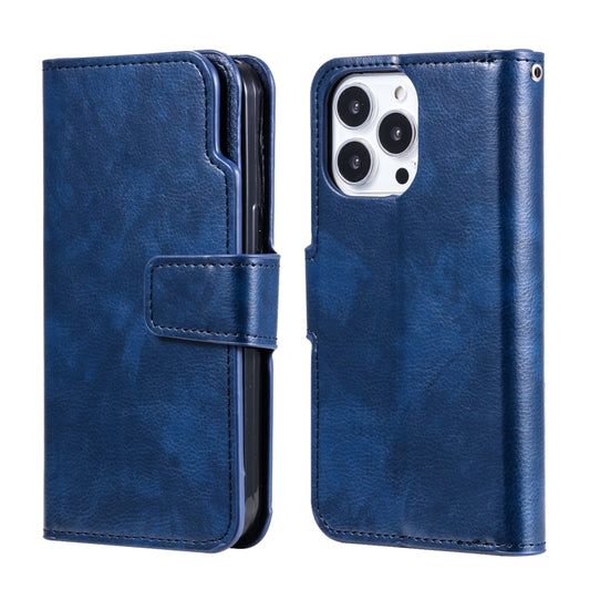 For iPhone 16 Pro Max Tri-Fold 9-Card Wallets Leather Phone Case(Blue) by buy2fix