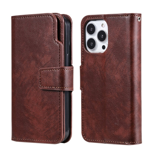 For iPhone 16 Pro Tri-Fold 9-Card Wallets Leather Phone Case(Brown) by buy2fix