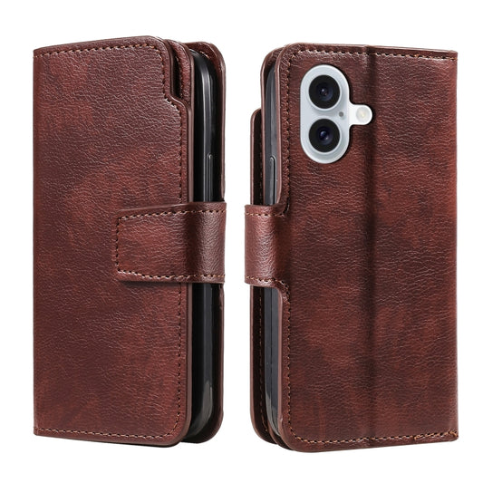 For iPhone 16 Plus Tri-Fold 9-Card Wallets Leather Phone Case(Brown) by buy2fix