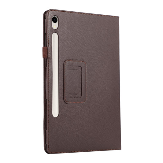 For Samsung Galaxy Tab S9 Litchi Texture Leather Tablet Case with Holder(Brown) by buy2fix