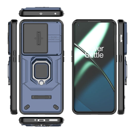 For OnePlus 11 5G Sliding Camshield TPU + PC Shockproof Phone Case with Holder(Blue) by buy2fix
