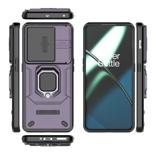 For OnePlus 11 5G Sliding Camshield TPU + PC Shockproof Phone Case with Holder(Purple) by buy2fix