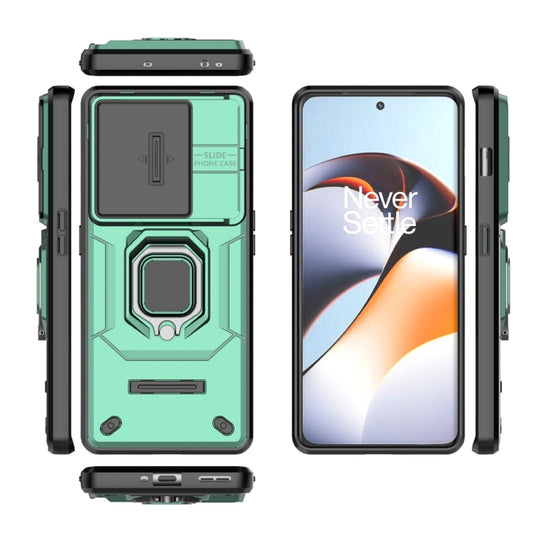 For OnePlus 11R 5G Sliding Camshield TPU + PC Shockproof Phone Case with Holder(Green) by buy2fix