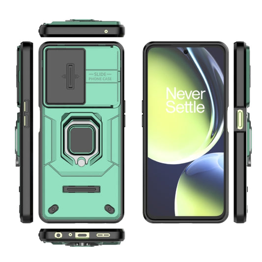 For OnePlus Nord CE 3 Lite 5G Sliding Camshield TPU + PC Shockproof Phone Case with Holder(Green) by buy2fix
