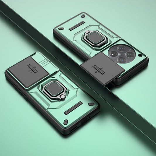 For OnePlus 12 5G Sliding Camshield TPU + PC Shockproof Phone Case with Holder(Green) by buy2fix