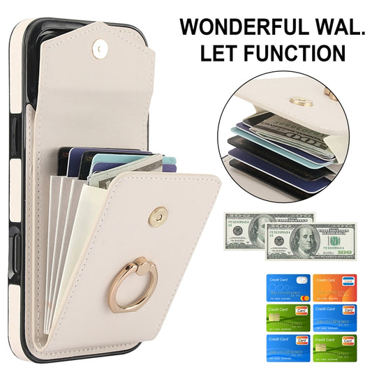 For iPhone 16 Pro Ring Holder RFID Card Slot Phone Case(Beige) by buy2fix