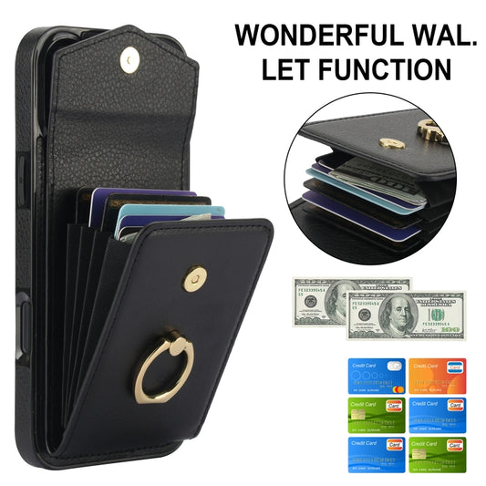 For iPhone 16 Plus Ring Holder RFID Card Slot Phone Case(Black) by buy2fix