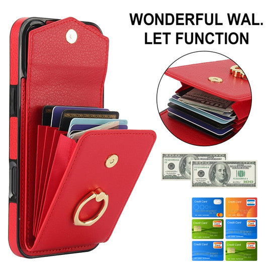 For iPhone 16 Plus Ring Holder RFID Card Slot Phone Case(Red) by buy2fix