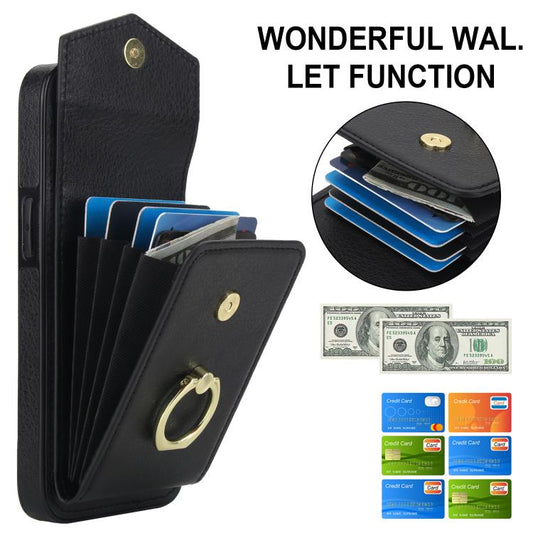 For iPhone 16e Ring Holder RFID Card Slot Phone Case(Black) - iPhone 16e Cases by buy2fix | Online Shopping UK | buy2fix