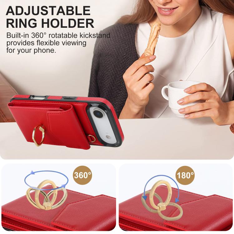 For iPhone Air Ring Holder RFID Card Slot Phone Case(Red) - iPhone Air Cases by buy2fix | Online Shopping UK | buy2fix