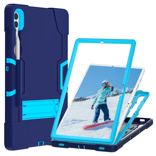 For Samsung Galaxy Tab S9+ Contrast Color Silicone PC Tablet Case with Holder(Navy Blue + Blue) by buy2fix