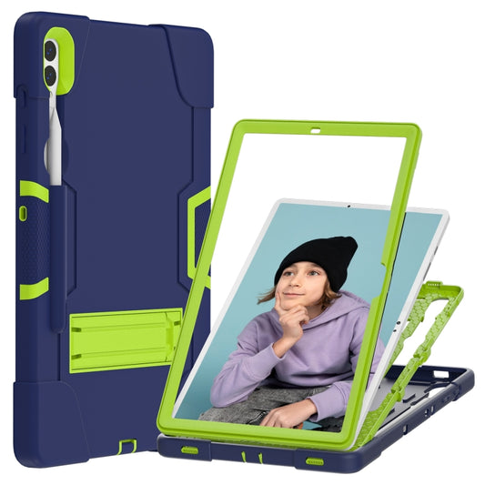 For Samsung Galaxy Tab S9+ Contrast Color Silicone PC Tablet Case with Holder(Navy Blue + Green) by buy2fix
