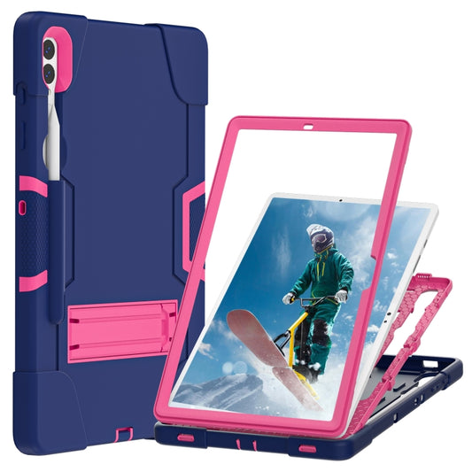 For Samsung Galaxy Tab S9+ Contrast Color Silicone PC Tablet Case with Holder(Navy Blue + Rose Red) by buy2fix