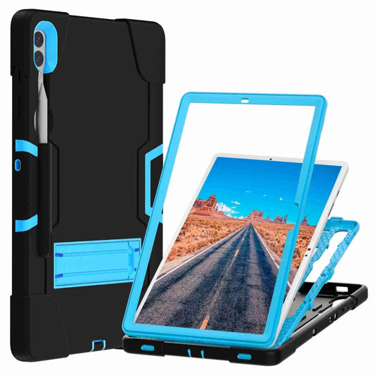 For Samsung Galaxy Tab S9+ Contrast Color Silicone PC Tablet Case with Holder(Black + Blue) by buy2fix