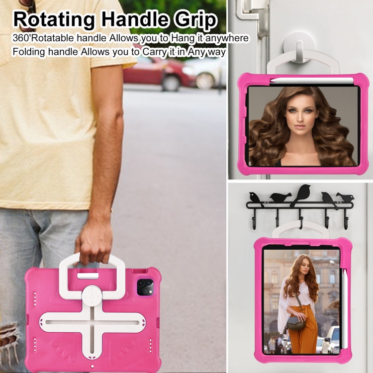 For iPad Air 11 2024 / 2025 Shield 360 Rotation Handle EVA Shockproof PC Tablet Case(Rose Red Beige) by buy2fix