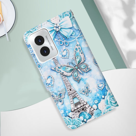 For Motorola Moto G Play 4G 2024 Colored Drawing Pattern Plain Weave Leather Phone Case(Tower Butterfly) by buy2fix