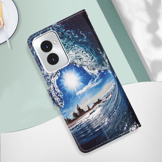 For Motorola Moto G Power 5G 2024 Colored Drawing Pattern Plain Weave Leather Phone Case(Waves And Sun) by buy2fix