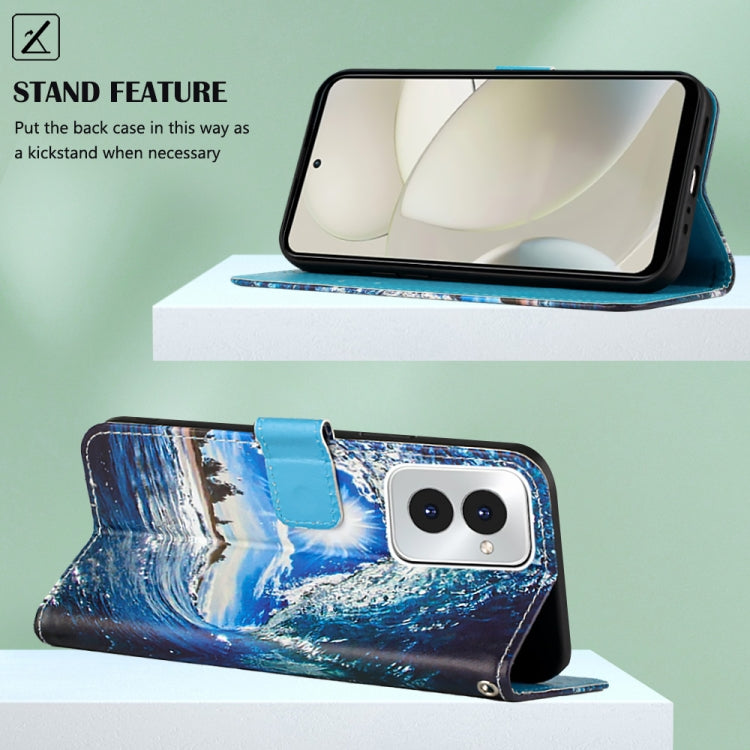 For Motorola Moto G Power 5G 2024 Colored Drawing Pattern Plain Weave Leather Phone Case(Waves And Sun) by buy2fix