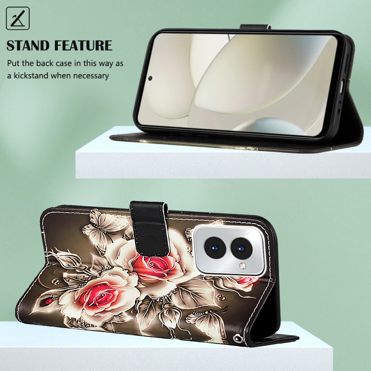 For Motorola Moto G Power 5G 2024 Colored Drawing Pattern Plain Weave Leather Phone Case(Roses On Black) by buy2fix