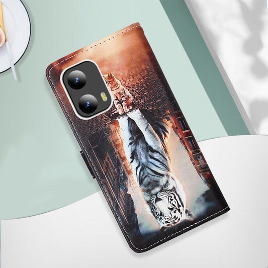 For Motorola Moto G Play 5G 2024 Colored Drawing Pattern Plain Weave Leather Phone Case(Cats And Tigers) by buy2fix