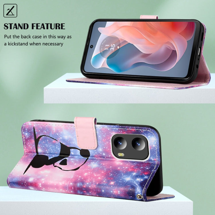 For Motorola Moto G Play 5G 2024 Colored Drawing Pattern Plain Weave Leather Phone Case(Baby Panda) by buy2fix