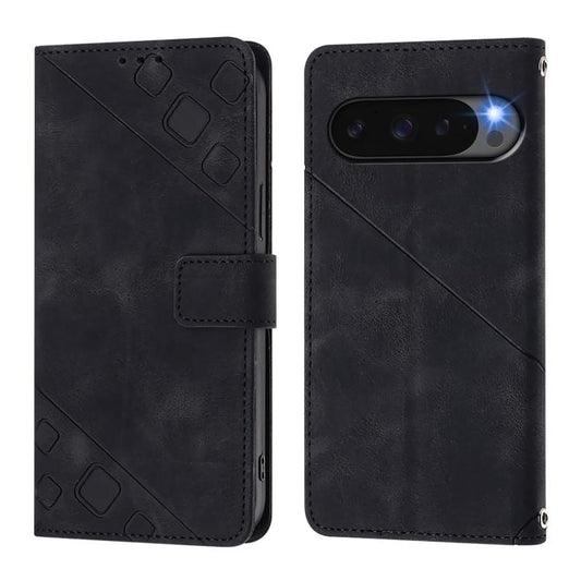For Google Pixel 10 5G Global Skin-feel Embossed Leather Phone Case(Black) - Google Cases by buy2fix | Online Shopping UK | buy2fix