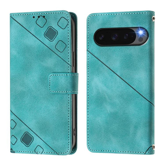 For Google Pixel 10 Pro XL 5G Global Skin-feel Embossed Leather Phone Case(Green) - Google Cases by buy2fix | Online Shopping UK | buy2fix
