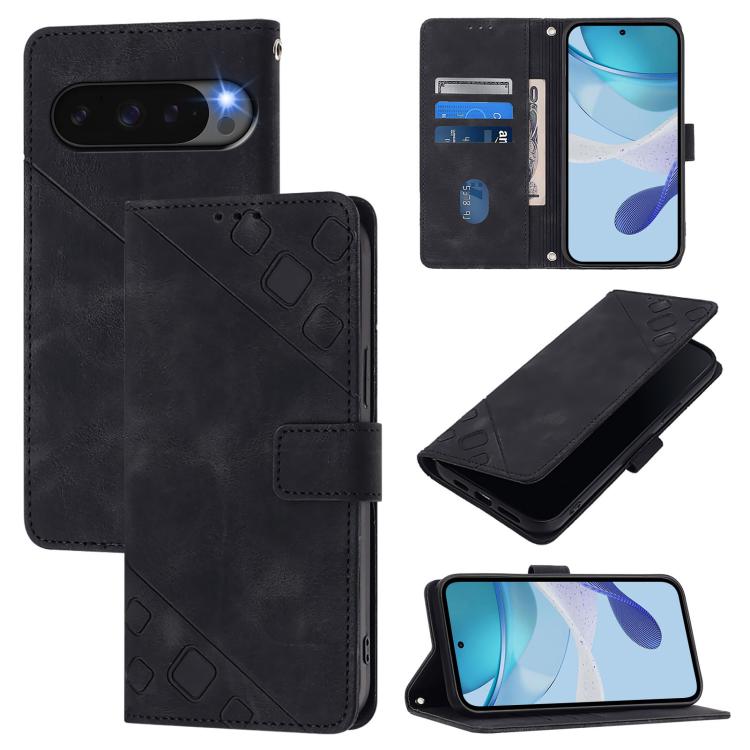 For Google Pixel 10 Pro XL 5G Global Skin-feel Embossed Leather Phone Case(Black) - Google Cases by buy2fix | Online Shopping UK | buy2fix