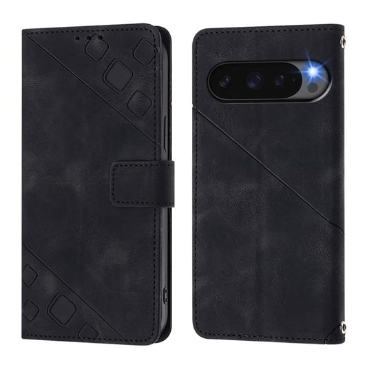 For Google Pixel 10 Pro XL 5G Global Skin-feel Embossed Leather Phone Case(Black) - Google Cases by buy2fix | Online Shopping UK | buy2fix