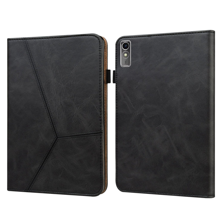 For Lenovo Xiaoxin Pad Pro 12.7 Solid Color Stripe Embossed Leather Tablet Case(Black) - Lenovo by buy2fix | Online Shopping UK | buy2fix