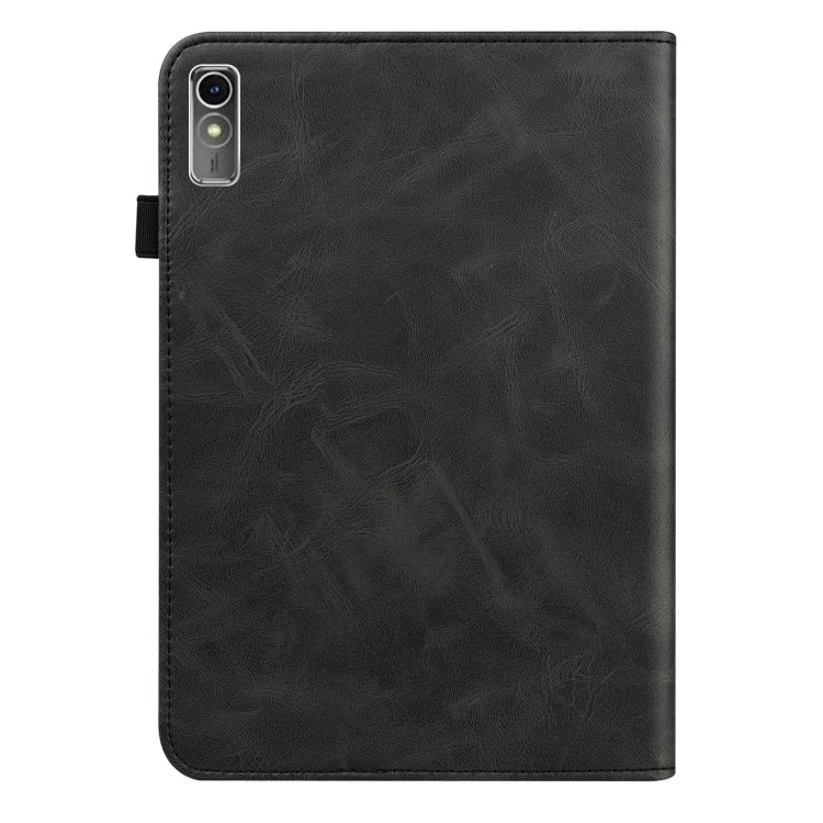 For Lenovo Xiaoxin Pad Pro 12.7 Solid Color Stripe Embossed Leather Tablet Case(Black) - Lenovo by buy2fix | Online Shopping UK | buy2fix