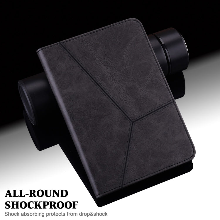 For Lenovo Xiaoxin Pad Pro 12.7 Solid Color Stripe Embossed Leather Tablet Case(Black) - Lenovo by buy2fix | Online Shopping UK | buy2fix