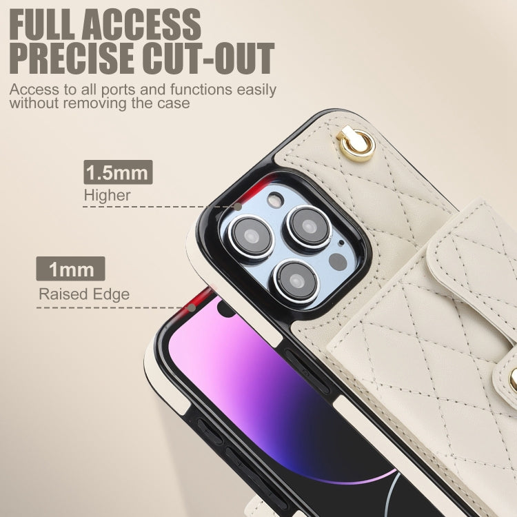 For iPhone 15 Pro Crossbody Rhombic Horizontal Wallet Leather Phone Case(White) - iPhone 15 Pro Cases by buy2fix | Online Shopping UK | buy2fix