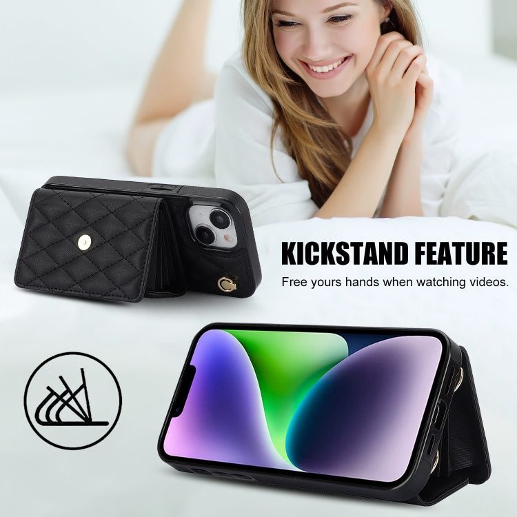 For iPhone 15 Crossbody Rhombic Horizontal Wallet Leather Phone Case(Black) - iPhone 15 Cases by buy2fix | Online Shopping UK | buy2fix