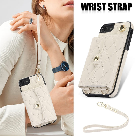 For iPhone SE 2022 / 2020 / 8 / 7 Crossbody Rhombic Horizontal Wallet Leather Phone Case(White) - iPhone SE 2022 / 2020 / 8 / 7 Cases by buy2fix | Online Shopping UK | buy2fix