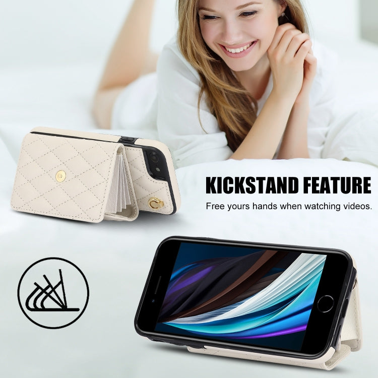 For iPhone SE 2022 / 2020 / 8 / 7 Crossbody Rhombic Horizontal Wallet Leather Phone Case(White) - iPhone SE 2022 / 2020 / 8 / 7 Cases by buy2fix | Online Shopping UK | buy2fix