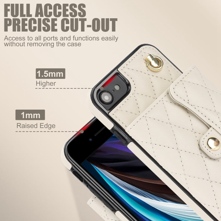 For iPhone SE 2022 / 2020 / 8 / 7 Crossbody Rhombic Horizontal Wallet Leather Phone Case(White) - iPhone SE 2022 / 2020 / 8 / 7 Cases by buy2fix | Online Shopping UK | buy2fix