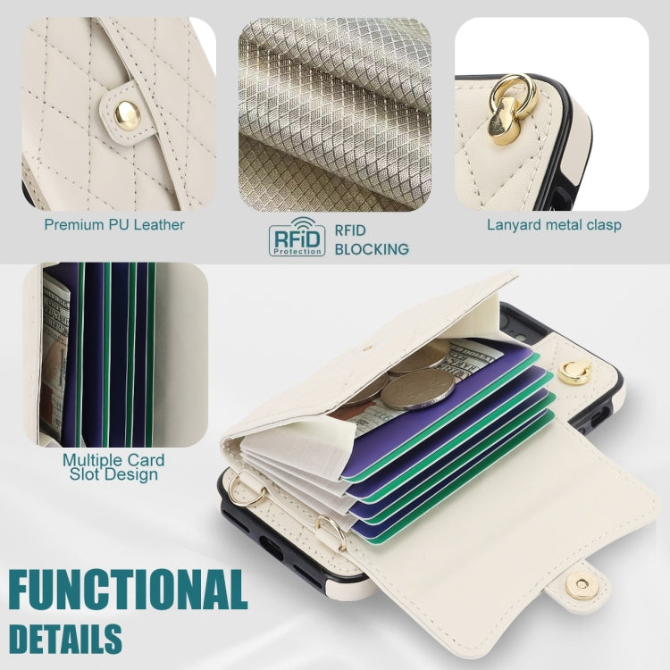For iPhone SE 2022 / 2020 / 8 / 7 Crossbody Rhombic Horizontal Wallet Leather Phone Case(White) - iPhone SE 2022 / 2020 / 8 / 7 Cases by buy2fix | Online Shopping UK | buy2fix