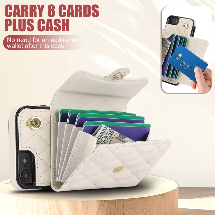 For iPhone SE 2022 / 2020 / 8 / 7 Crossbody Rhombic Horizontal Wallet Leather Phone Case(White) - iPhone SE 2022 / 2020 / 8 / 7 Cases by buy2fix | Online Shopping UK | buy2fix