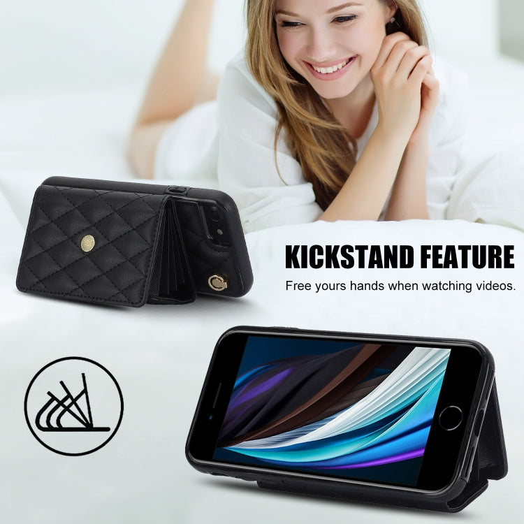 For iPhone SE 2022 / 2020 / 8 / 7 Crossbody Rhombic Horizontal Wallet Leather Phone Case(Black) - iPhone SE 2022 / 2020 / 8 / 7 Cases by buy2fix | Online Shopping UK | buy2fix