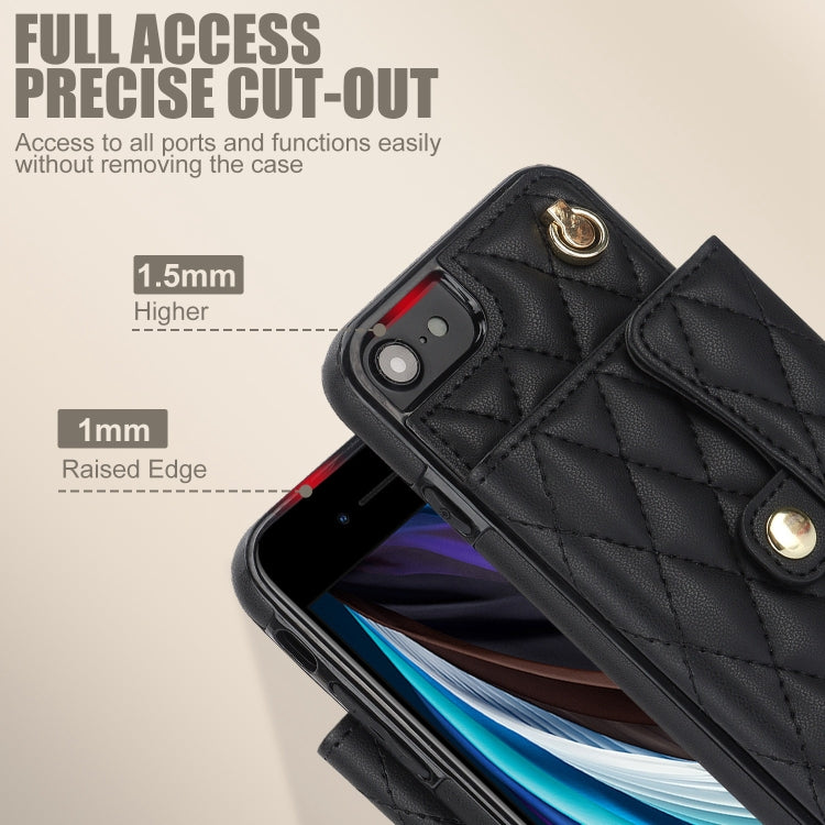 For iPhone SE 2022 / 2020 / 8 / 7 Crossbody Rhombic Horizontal Wallet Leather Phone Case(Black) - iPhone SE 2022 / 2020 / 8 / 7 Cases by buy2fix | Online Shopping UK | buy2fix